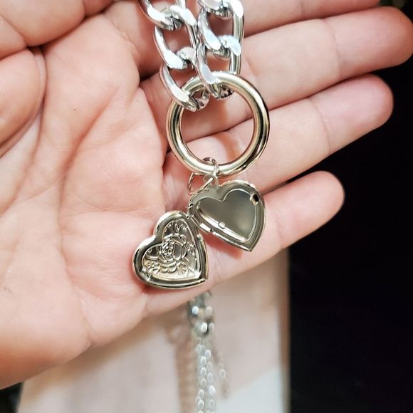 CHUNKY HEART❤ LOCKET DOUBLE CHAIN NECKLACE - Picture 13 of 16